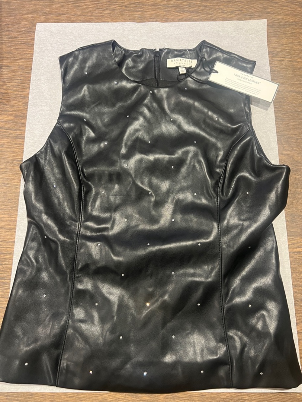 Bagatelle Black Faux Leather Studded Sleeveless Shell